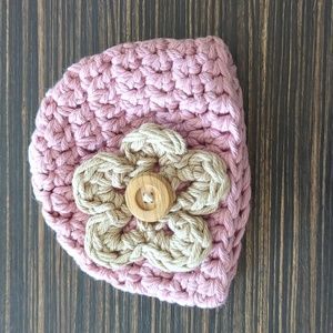 Newborn knitted pink & beige hat - perfect for photoshoots